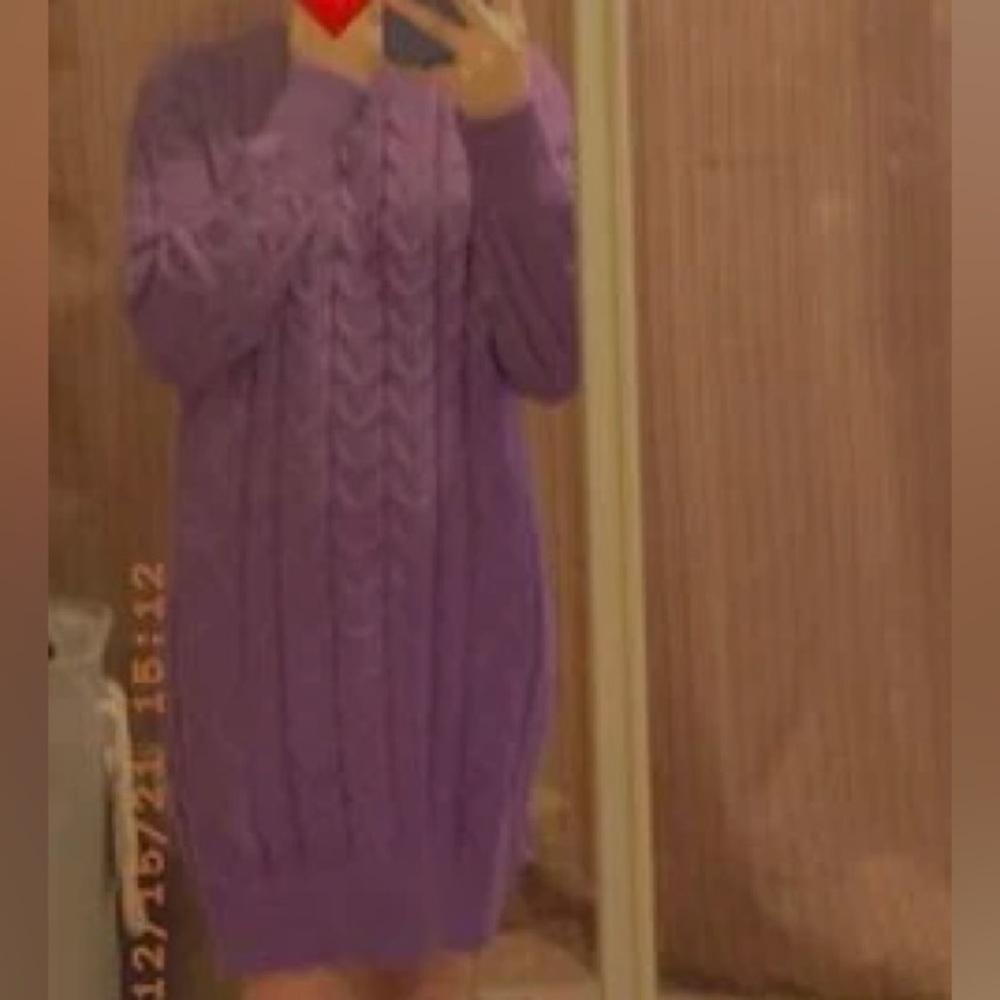 Solid Cable Knit Sweater Dress - image 4